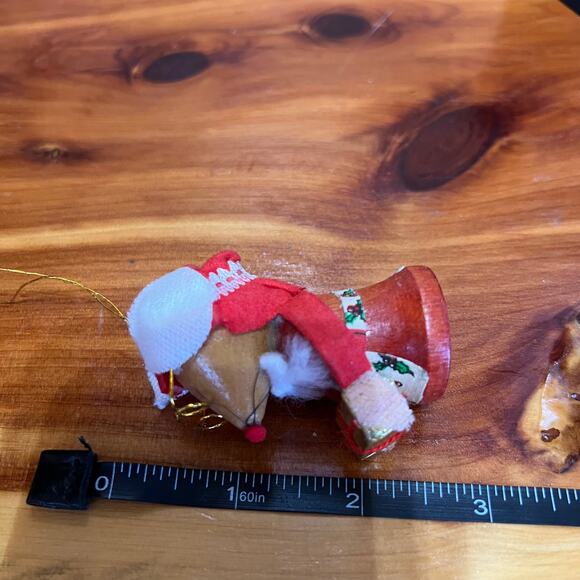 Vintage Christmas Ornament Wooden Mouse Mrs. Claus Handmade MCM - Picture 7 of 9
